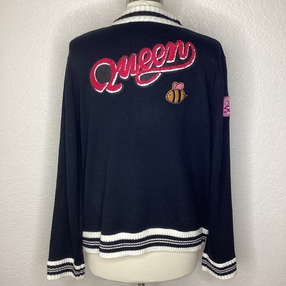 ASHLEY STEWART PLUS SIZE 22 24 TOP BLACK PATCH EMBROIDERED SWEATER CARDIGAN‎ - Picture 3 of 12